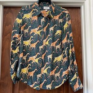 J. Crew Collection Silk Twill Blouse Giraffe Print in Navy w/Multicolors Sz 6